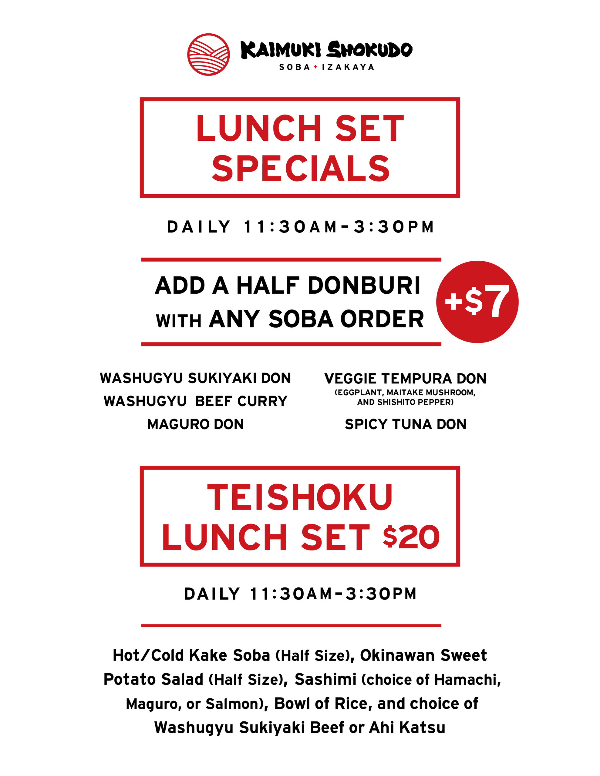 Kaimuki Shokudo lunch set specials featuring soba, donburi and a Japanese teishoku set in Honolulu